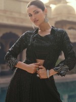 Black Real Georgette Koti Style Lehenga Choli